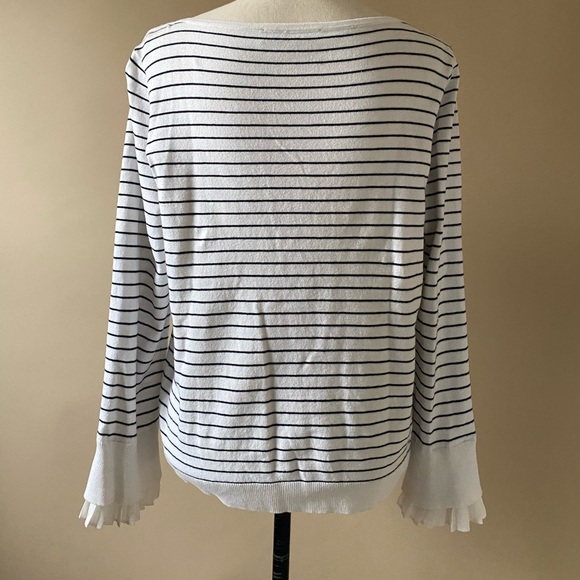 LOFT striped sweater with frilly flared cuffs and boat neckline size large - Picture 5 of 7